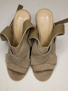 Marc Fisher Valen Taupe Suede Crisscross Block Heel Sandals Women’s 6M